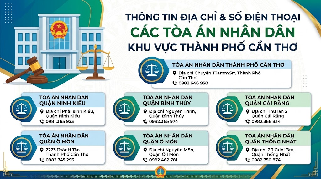 Địa chỉ và số điện thoại các Tòa án nhân dân khu vực thành phố Cần Thơ